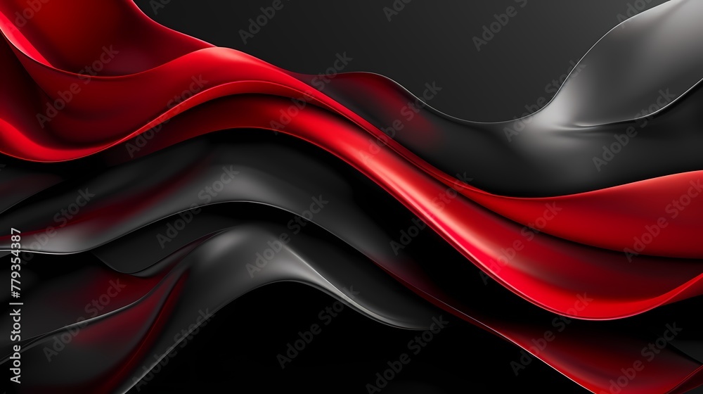 Wall mural abstract 3d wave silk textured black and red background, for home decor, wall art, digital art print