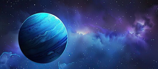 An electric blue planet is orbiting in the vastness of outer space within a galaxy, surrounded by moons and gas giants, creating a mesmerizing celestial event - obrazy, fototapety, plakaty