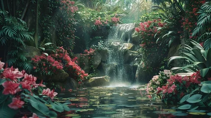 Fotobehang Enchanted botanical, jungle's murmur, bloom tranquility © Seksan