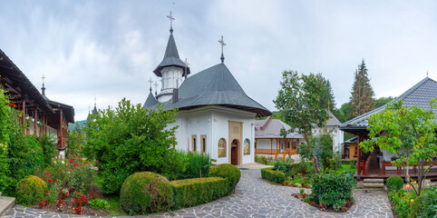 Sihastria monastery during a cloudy day in Romania