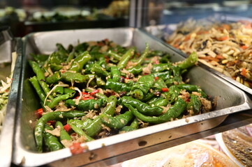 Photo of stir-fried sweet chili (Manganji green pepper) from Market Food Stalls. Market cooked food...