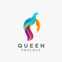 Abstract modern colorful Queen peacock logo icon vector template on white background
