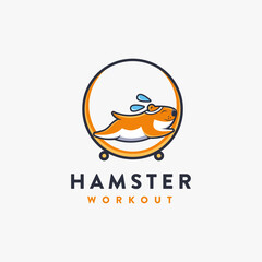 Hamster workout cartoon mascot logo vector illustration on white background