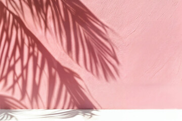 Intricate shadows of palm leaves on a pink wall. Abstract background suitable for creative design work. High quality photo