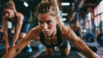 Detail the physical and mental intensity of a high-intensity interval training (HIIT) workout.  - obrazy, fototapety, plakaty