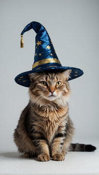 Image of cute cat wearing a witch hat 07