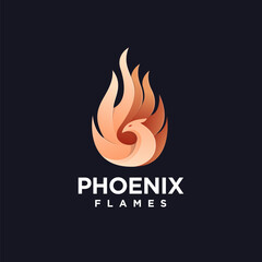 Modern abstract Fire phoenix logo icon vector template on black background