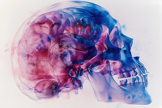 Ethereal Skull Radiology Captivating Watercolor Blend of Technology and Art