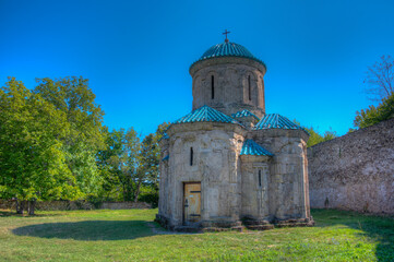 Fototapeta na wymiar Kvetera Fortress's Church in Georgia during summer