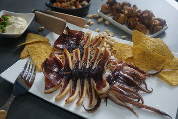 Grilled Squid on plate.sea food.Snacks to Alcoholic Beverages for Koreans