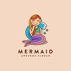 Fun mascot cartoon Mermaid logo icon vector illustration on light background