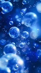 Sparkling Deep Blue Water Bubbles Floating Gracefully Underwater - 779364901