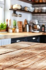 Fototapeta na wymiar Warm Sunlight Bathes a Modern Kitchen Interior With Wooden Countertops