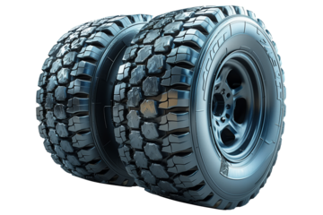 Set of car tyre wheels with modern rims isolated on transparent background