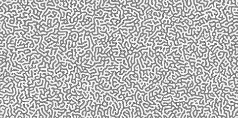 Abstract Turing organic wallpaper with background. Turing reaction diffusion monochrome seamless pattern with chaotic motion. Natural seamless line pattern. - obrazy, fototapety, plakaty