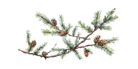 Pine cones and pine branches on a white background