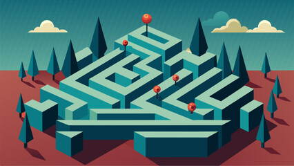 A maze with dead ends and hidden passageways representing the complexity and difficulty of navigating the deeprooted tensions and grudges - obrazy, fototapety, plakaty