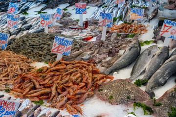 Fish and seafood for sale at a market in Naples, Italy - 779366713