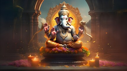 a Lord Ganesha on the background of the universe