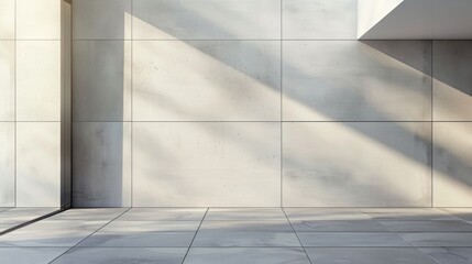room with brutal porcelain stoneware wall, minimalism, clean, rectilinear perspective, restrained style interrior, restrained colors