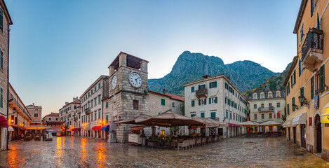 Clock tower in the old town of Kotor, Montenegro