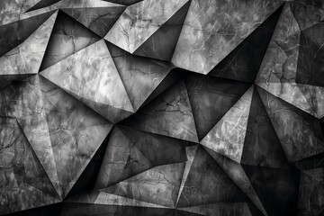 Black dark gray abstract background. Geometric pattern shape. Line triangle polygon angle. Gradient. Shadow. Matte. 3d effect. Rough grain grungy. Design. Template. Presentation. - obrazy, fototapety, plakaty