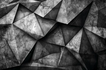 Tuinposter Black dark gray abstract background. Geometric pattern shape. Line triangle polygon angle. Gradient. Shadow. Matte. 3d effect. Rough grain grungy. Design. Template. Presentation. © Yulia