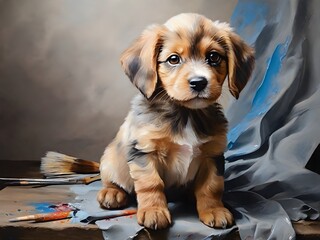 Puppy painted with oil paints| Animal oil paint | Dog puppy oil paint art