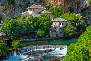 Blagaj Tekke - Historic Sufi monastery built on the cliffs by the water in Bosnia and Herzegovina
