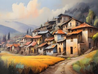 Village painted with oil paints| Oil painting art | Landscape oil paint art| Lifestyle 