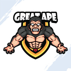Illustration of a Great Ape with an Angry Face and Muscular Body