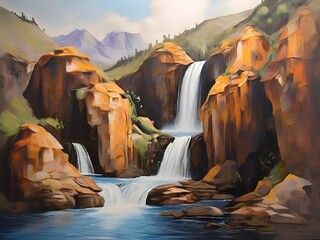 Waterfall painted with oil paints| Oil painting art | Landscape oil paint art  