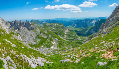 Panorama of Durmitor National park dominated by Bobotuv Kuk mountain, Montenegro