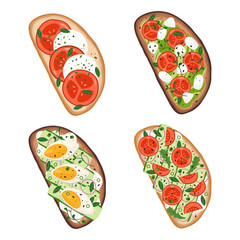 Toasts set with different ingredients, tasty snack
