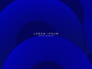 Abstract blue glowing geometric lines on dark blue background. Modern shiny blue circle lines pattern. Futuristic technology concept, perfect for covers, posters, banners, brochures, websites, etc.