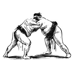Drawing of Sumo Wrestlers Facing Off.