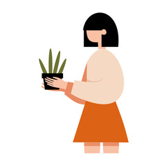 Green Goddess A Vector Illustration of a Woman Holding a Plant