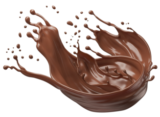 splash of hot coffee or chocolate, hot cocoa drink isolated on white background 3d illustration.