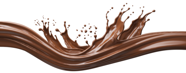 liquid chocolate long wave splash, hot cocoa drink isolated on white background 3d illustration.