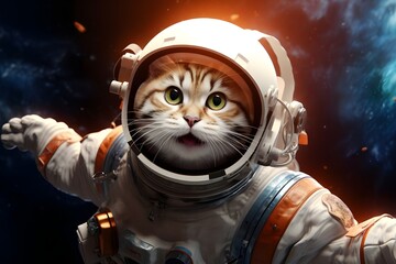 Astronaut cat in a spacesuit. Portrait of a cat in space, cat astronaut in a spacesuit on a Science fiction concept