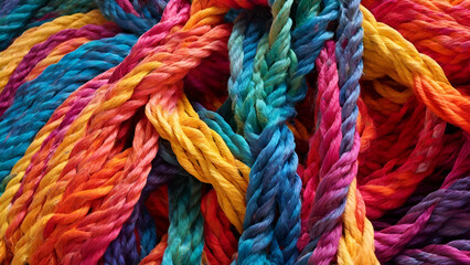 close up of rope, colorful rope layers with each other