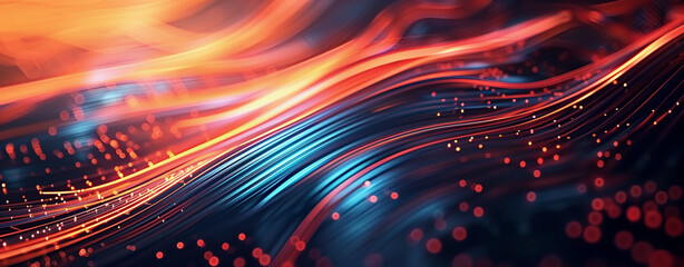 A colorful, abstract image with a blue and orange wave