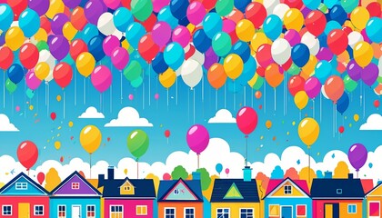 House Ascending with Colorful Balloons: A Real Estate Dream Concept