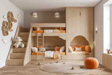 Minimalist kids room composition in beige colors