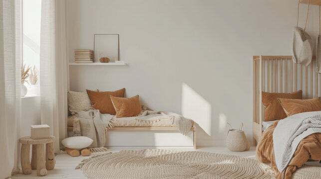 Minimalist kids room composition in beige colors