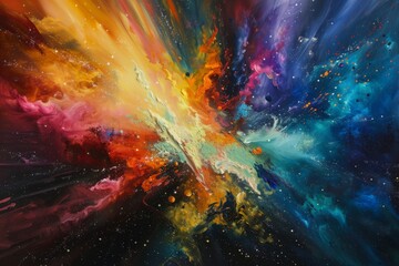 Celestial Abstract Art: Cosmic Inspired Vibrant Painting in the Universe