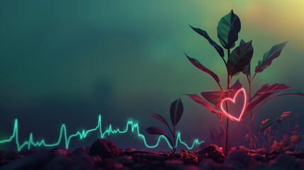 a plant's leaves pulsate rhythmically in sync with a heartrate monitor. 