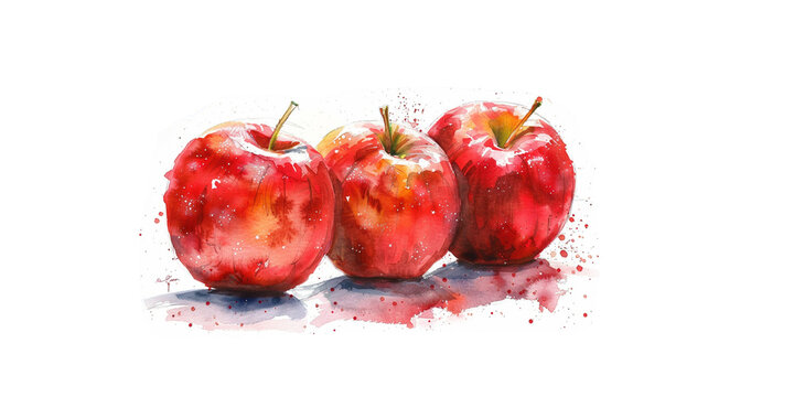 
Red apples, still life watercolor painting on white background
