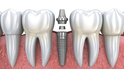 Computer model of a dental implant in the jaw. An intricate computer model displaying a dental implant, a testament to the advancements in dental care and restoration