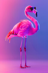 A stylish flamingo with sunglasses on a gradient background.